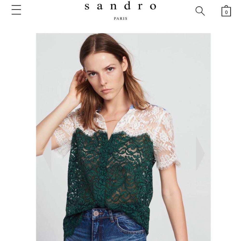 Sandro two-tone lace top with striped details
